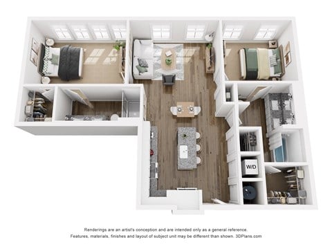 Floor plan for 2 beds, 2 baths, 1104 sqft